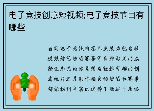 电子竞技创意短视频;电子竞技节目有哪些